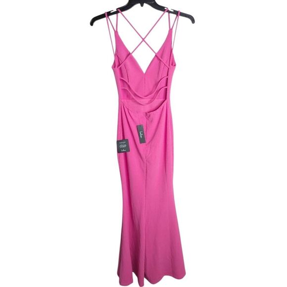 Lulu's All This Allure Hot Pink Strappy Open Back Mermaid Gown Dress Womens S - Picture 4 of 7